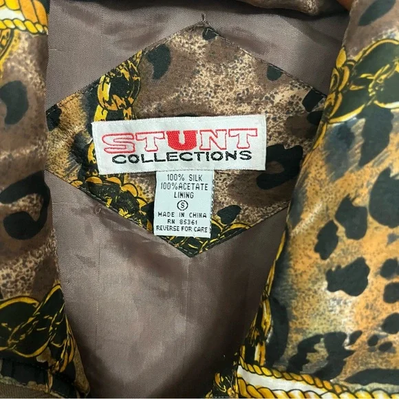 Stunt collections vintage leopard animal print silk bomber jacket small - Picture 3 of 8